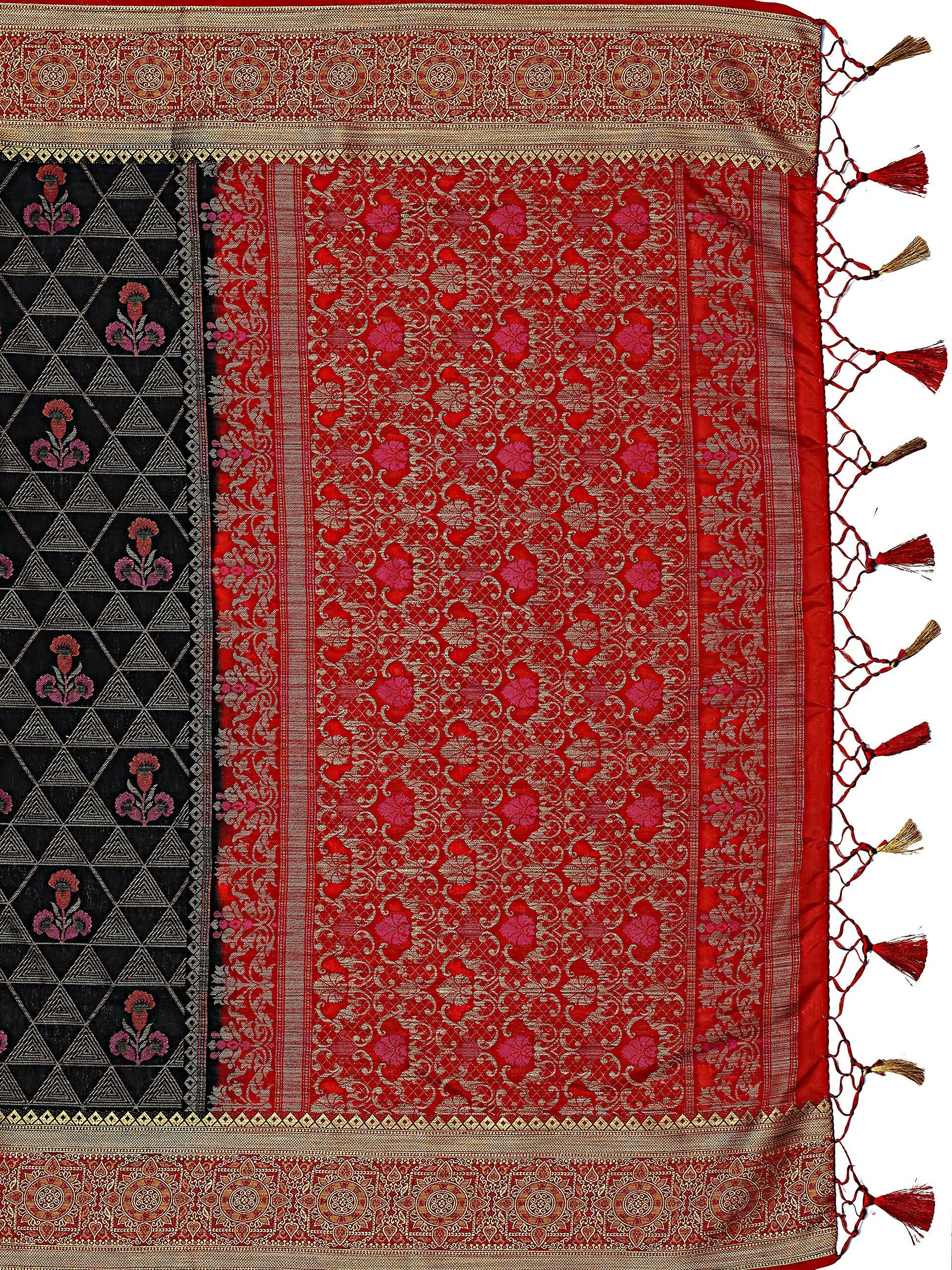 Mimosa Women's Kanjivaram Art Silk Black Saree | Grocsy