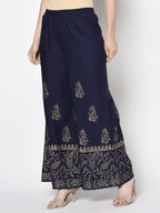 Aniyah Rayon Navy Blue Color Block Print Flared Slip-On Palazzo (AN-211K) | Grocsy