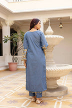 Teeya Creation Blue Color Cotton Denim Party Wear Real Mirror Work kurti | Grocsy
