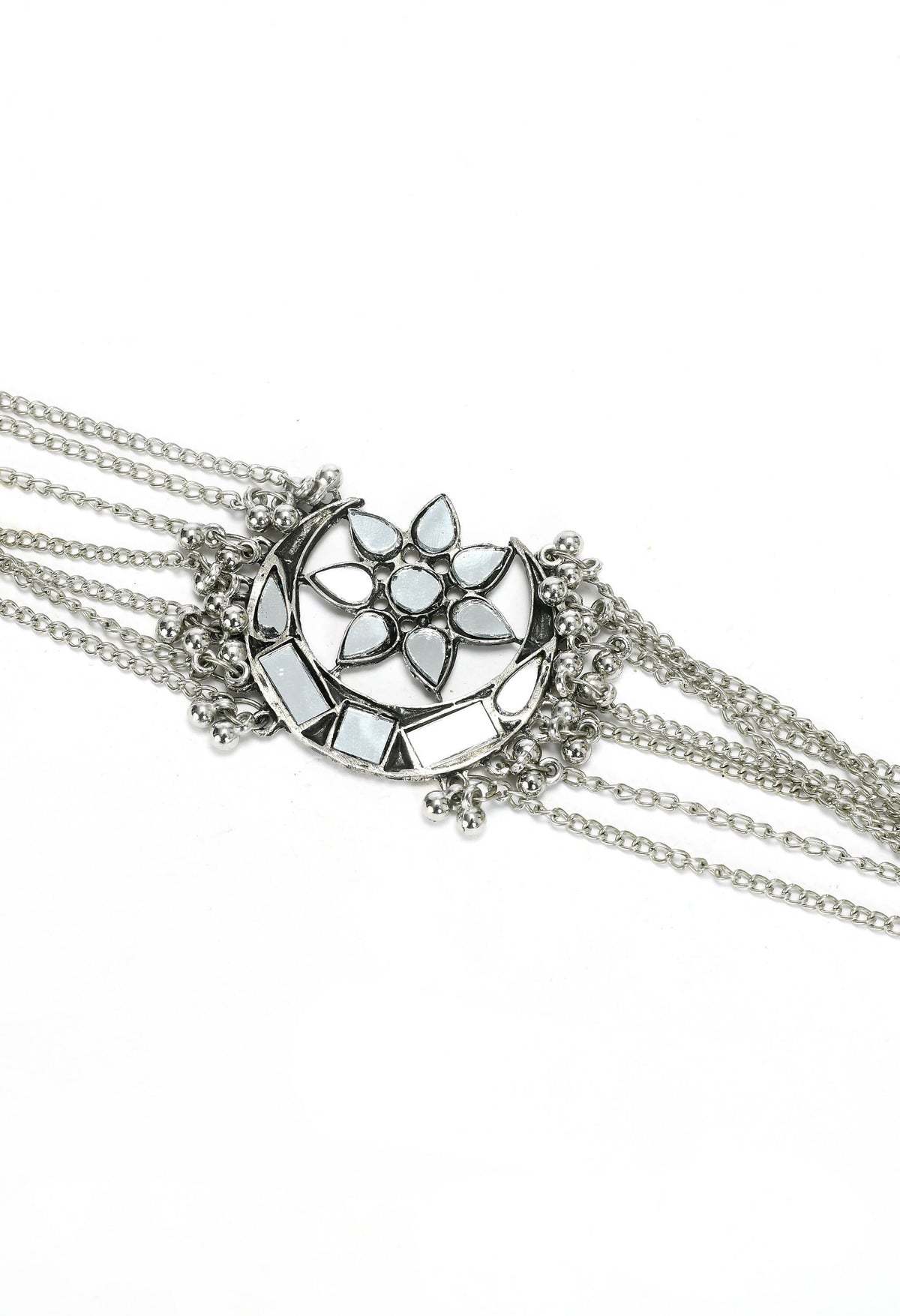 Mominos Fashion Johar Kamal Silver-Plated Brass Finish Mirror Work Choker For Women | Grocsy