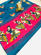 Vamika Rama Green & Red Kalamkari With Jhalar Khadi Silk Saree | Grocsy