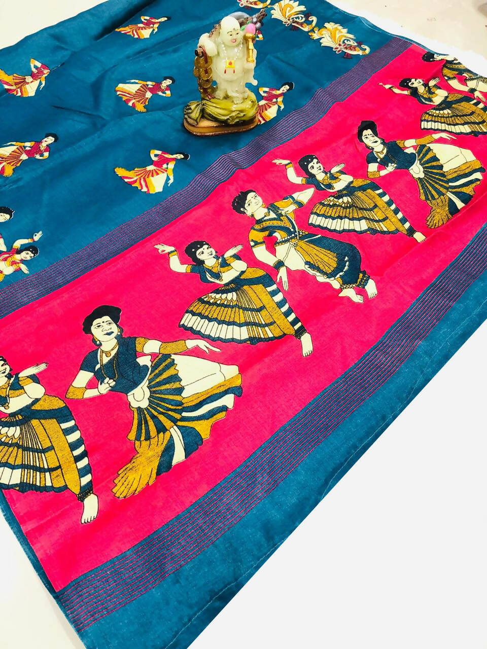 Vamika Rama Green & Red Kalamkari With Jhalar Khadi Silk Saree | Grocsy