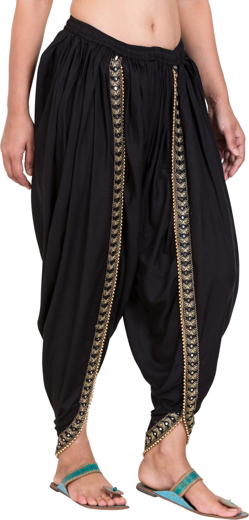 PAVONINE Black Color Embellished Beetel Rayon Fabric Patiala For Women & Girls | Grocsy