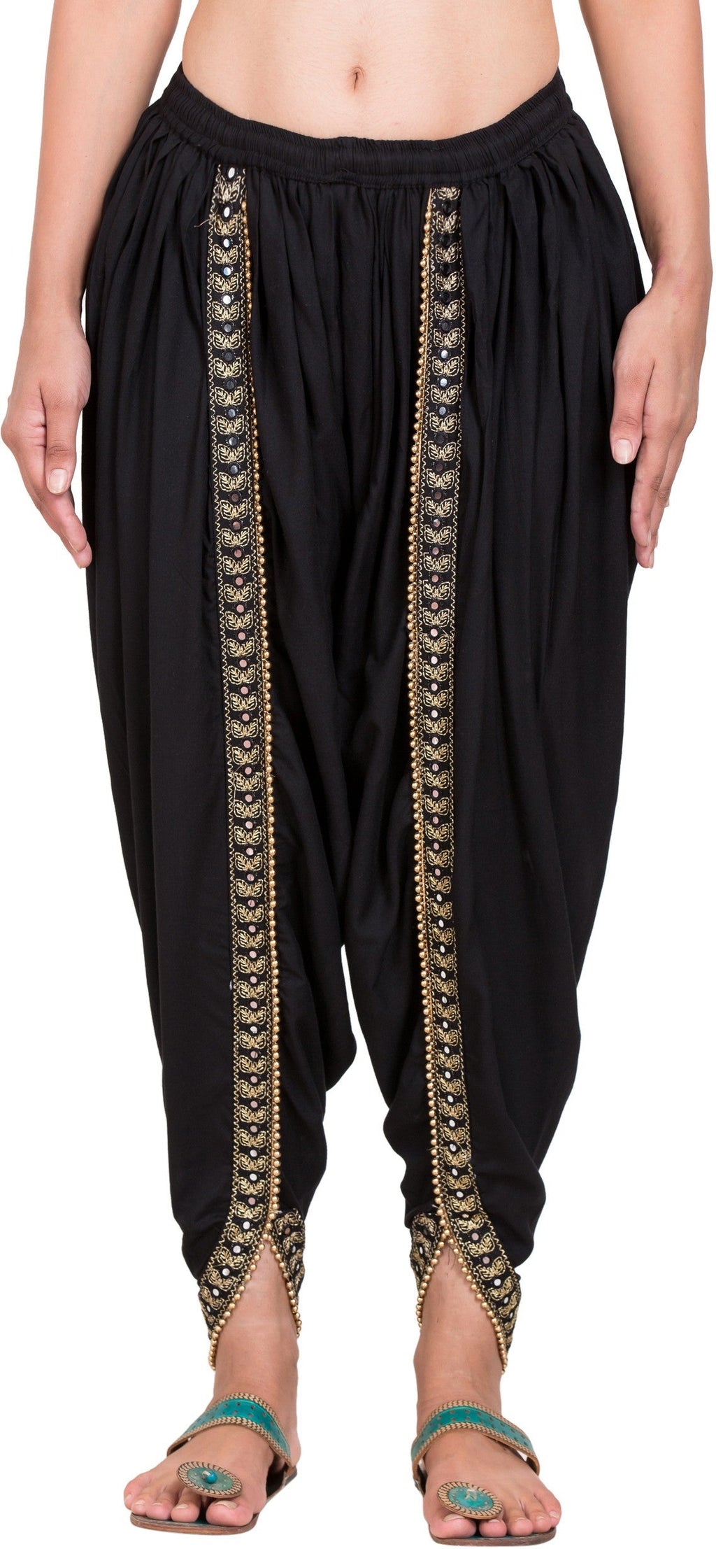 PAVONINE Black Color Embellished Beetel Rayon Fabric Patiala For Women & Girls | Grocsy