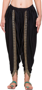 PAVONINE Black Color Embellished Beetel Rayon Fabric Patiala For Women & Girls | Grocsy