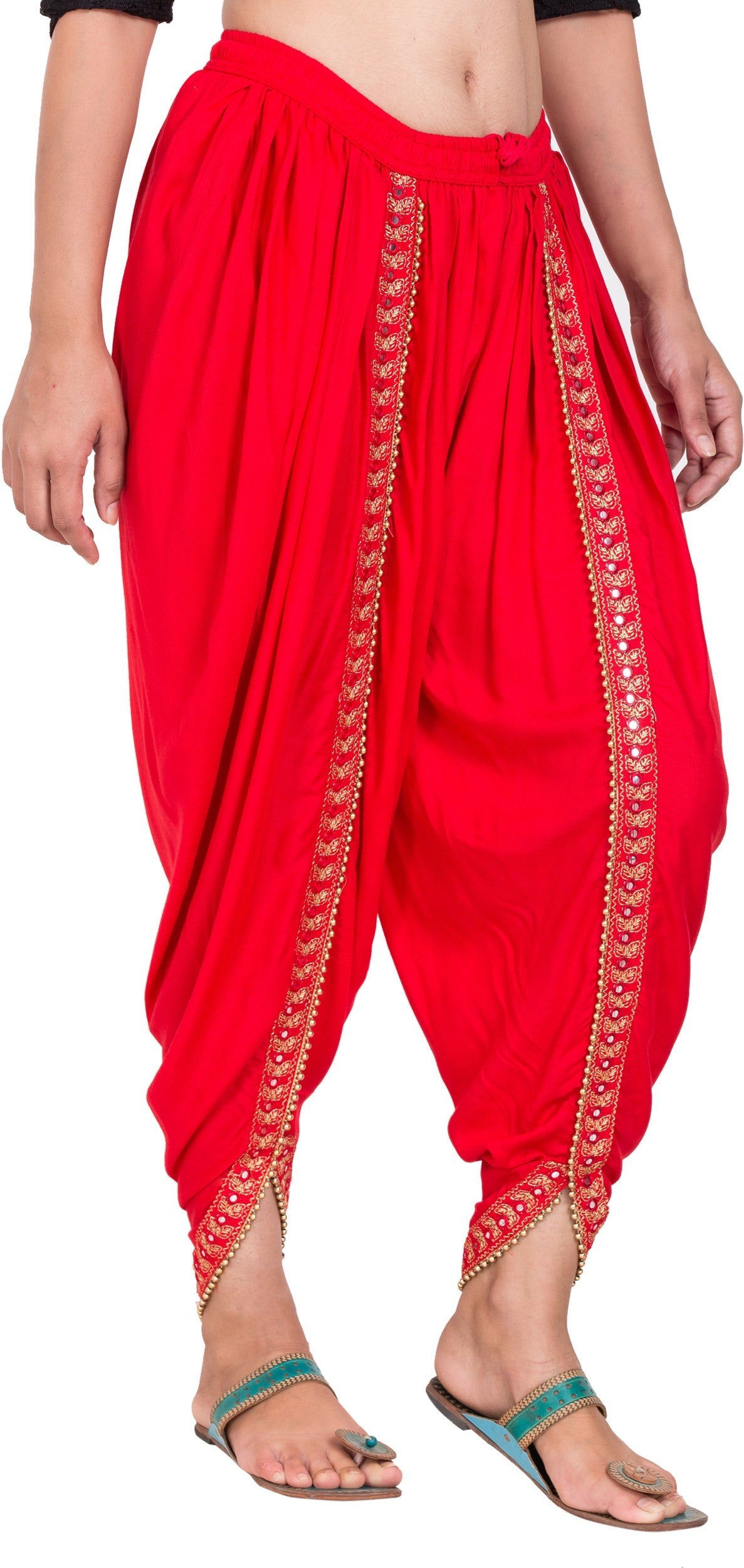 PAVONINE Red Color Embellished Beetel Rayon Fabric Patiala For Women & Girls | Grocsy
