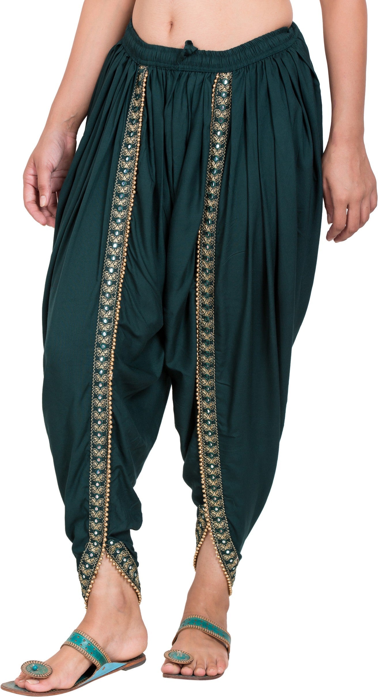 PAVONINE Bottle Green Color Embellished Beetel Rayon Fabric Patiala For Women & Girls | Grocsy