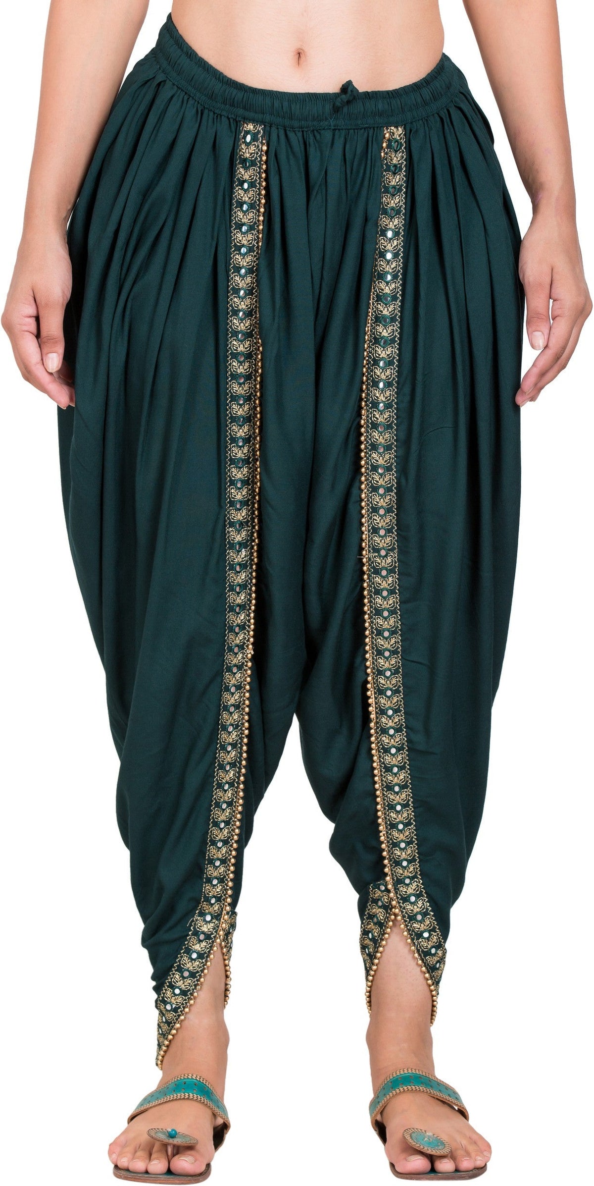 PAVONINE Bottle Green Color Embellished Beetel Rayon Fabric Patiala For Women & Girls | Grocsy