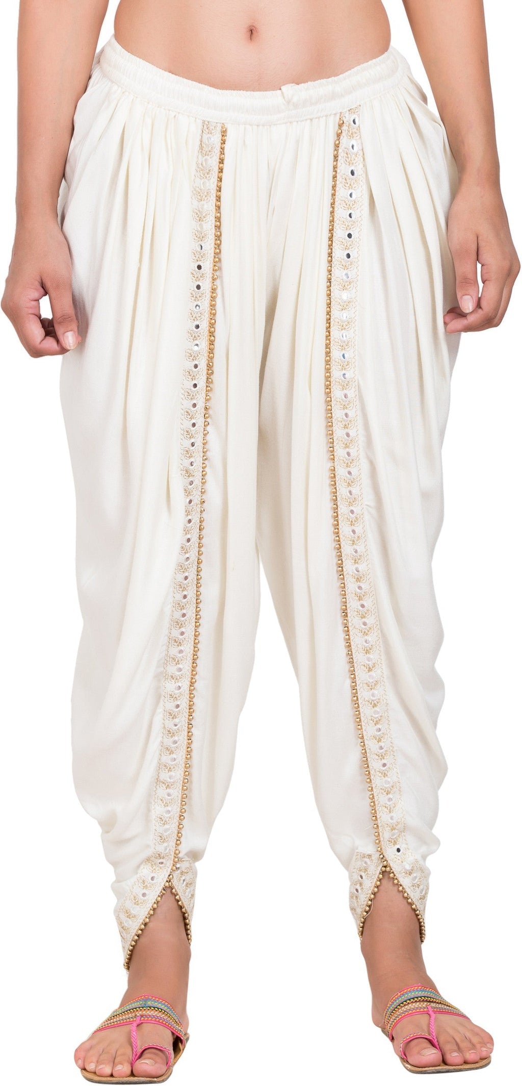 PAVONINE Off-White Color Embellished Beetel Rayon Fabric Patiala For Women & Girls | Grocsy