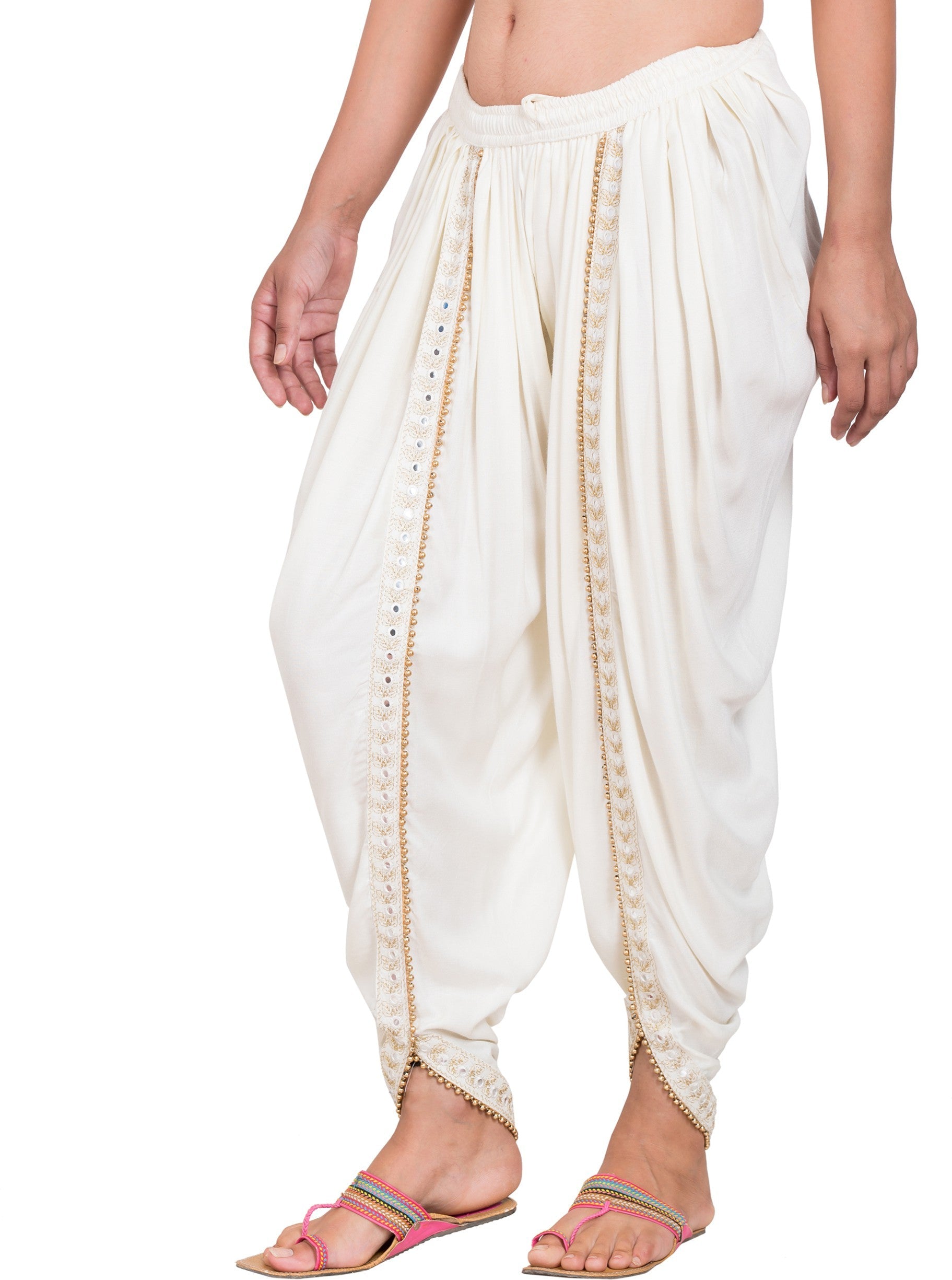 PAVONINE Off-White Color Embellished Beetel Rayon Fabric Patiala For Women & Girls | Grocsy