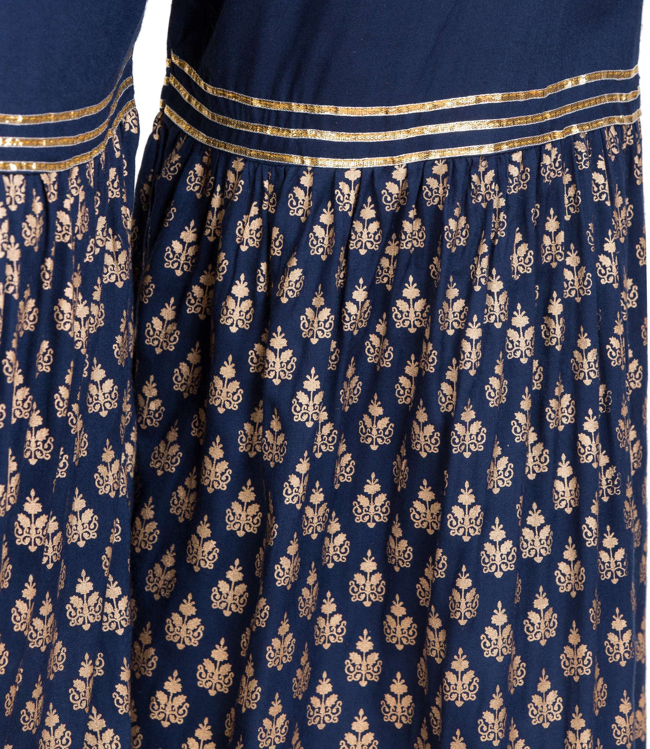 PAVONINE Navy Blue Color 3-Panels Sequence Printed Flared Sharara For Women & Girls | Grocsy