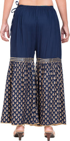PAVONINE Navy Blue Color 3-Panels Sequence Printed Flared Sharara For Women & Girls | Grocsy