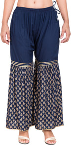 PAVONINE Navy Blue Color 3-Panels Sequence Printed Flared Sharara For Women & Girls | Grocsy