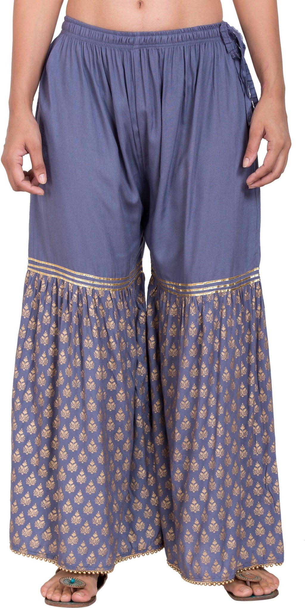 PAVONINE Grey Color 3-Panels Sequence Printed Flared Sharara For Women & Girls | Grocsy