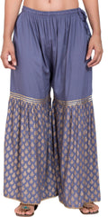 PAVONINE Grey Color 3-Panels Sequence Printed Flared Sharara For Women & Girls | Grocsy