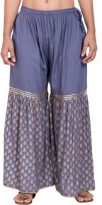PAVONINE Grey Color 3-Panels Sequence Printed Flared Sharara For Women & Girls | Grocsy