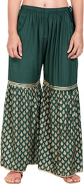 PAVONINE Bottle Green Color 3-Panels Sequence Printed Flared Sharara For Women & Girls | Grocsy