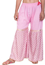 PAVONINE Pink Color 3-Panels Sequence Printed Flared Sharara For Women & Girls | Grocsy