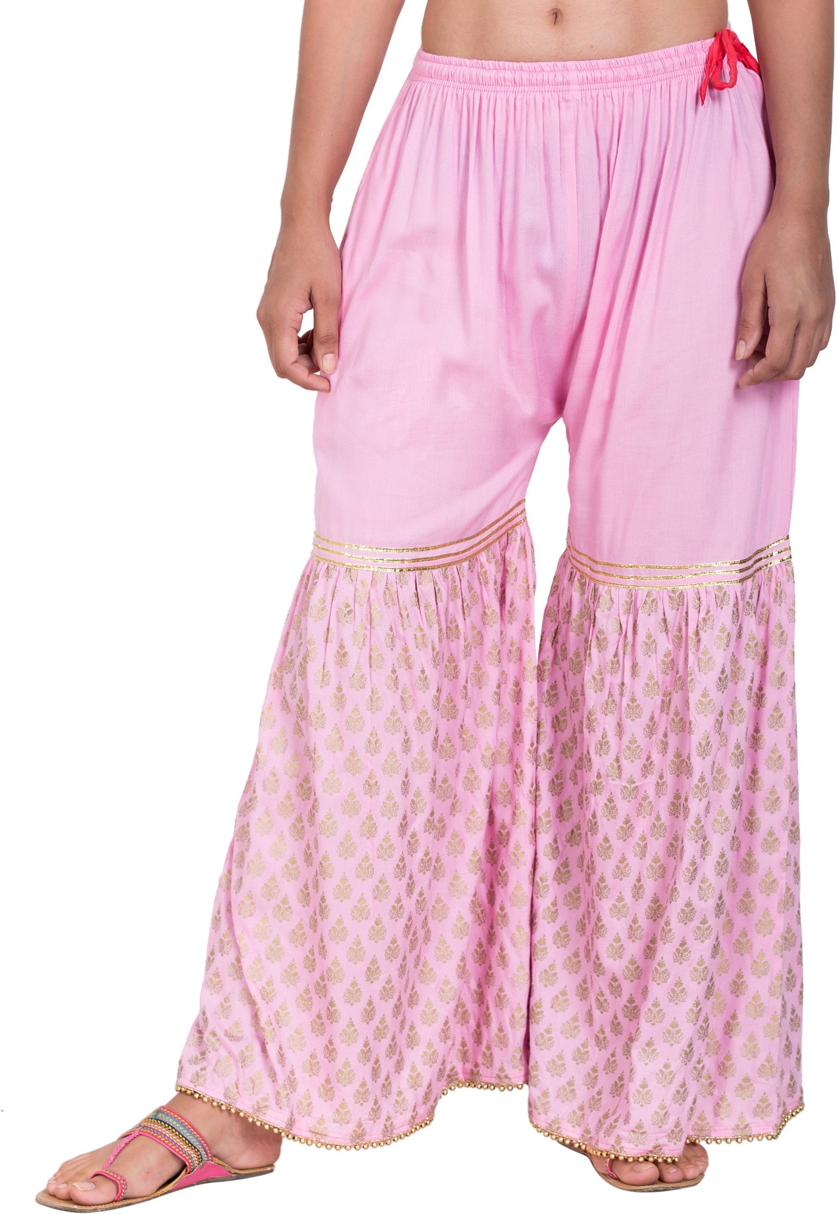 PAVONINE Pink Color 3-Panels Sequence Printed Flared Sharara For Women & Girls | Grocsy