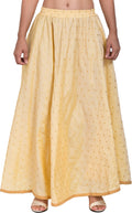 PAVONINE Beige Color Golden Zari Work Satan Fabric Maxi Skirt For Women | Grocsy