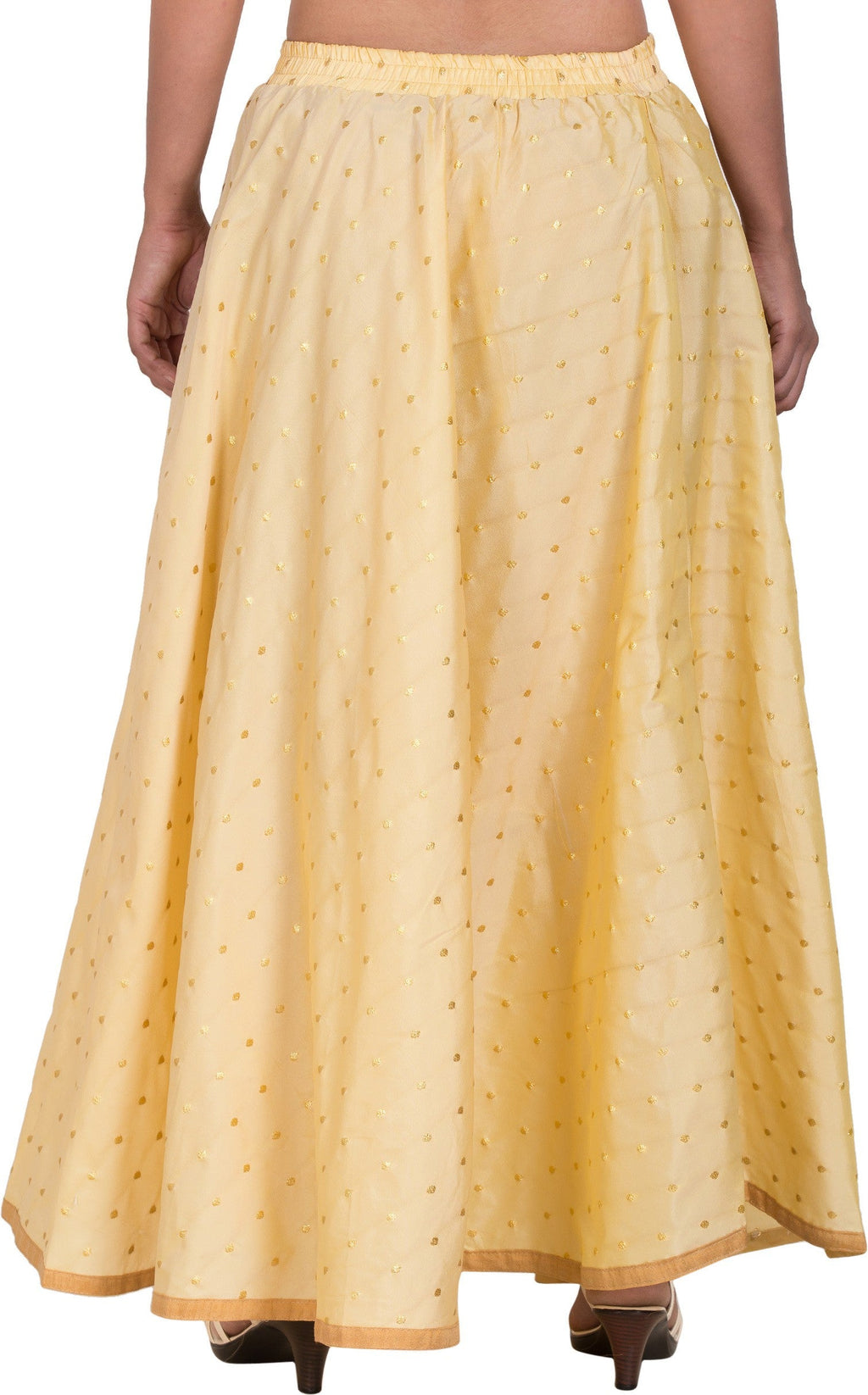 PAVONINE Beige Color Golden Zari Work Satan Fabric Maxi Skirt For Women | Grocsy