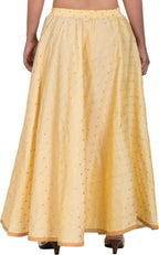 PAVONINE Beige Color Golden Zari Work Satan Fabric Maxi Skirt For Women | Grocsy
