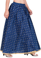 PAVONINE Navy Blue Color Golden Zari Work Satan Fabric Maxi Skirt For Women | Grocsy
