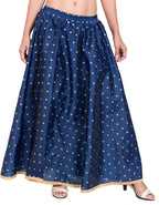 PAVONINE Navy Blue Color Golden Zari Work Satan Fabric Maxi Skirt For Women | Grocsy