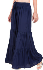 PAVONINE Navy Blue Color Solid 3-Panels Flared Sharara | Grocsy