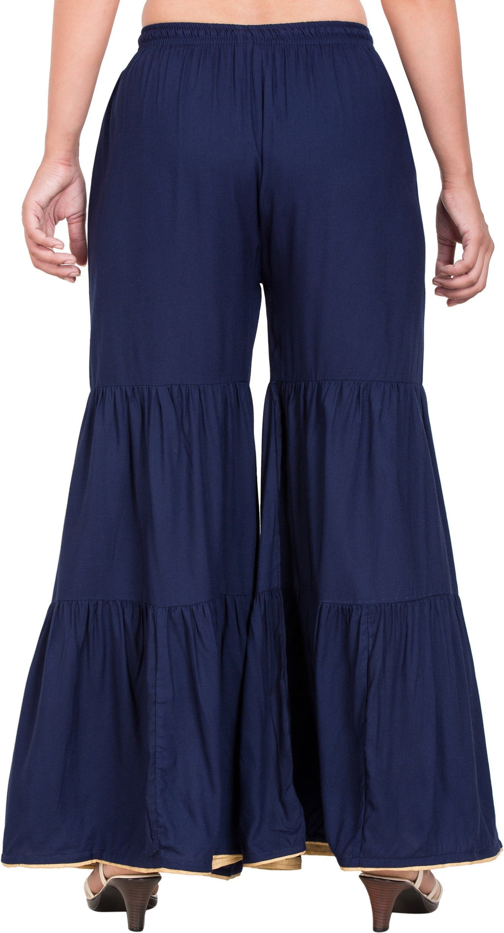 PAVONINE Navy Blue Color Solid 3-Panels Flared Sharara | Grocsy