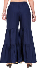 PAVONINE Navy Blue Color Solid 3-Panels Flared Sharara | Grocsy