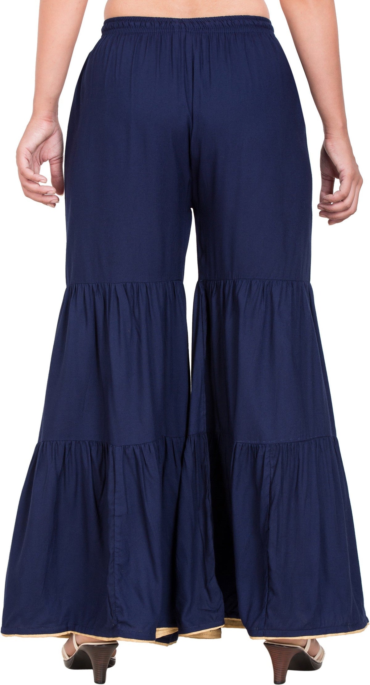 PAVONINE Navy Blue Color Solid 3-Panels Flared Sharara | Grocsy