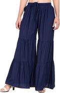 PAVONINE Navy Blue Color Solid 3-Panels Flared Sharara | Grocsy