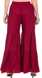 PAVONINE Maroon Color Solid 3-Panels Flared Sharara | Grocsy