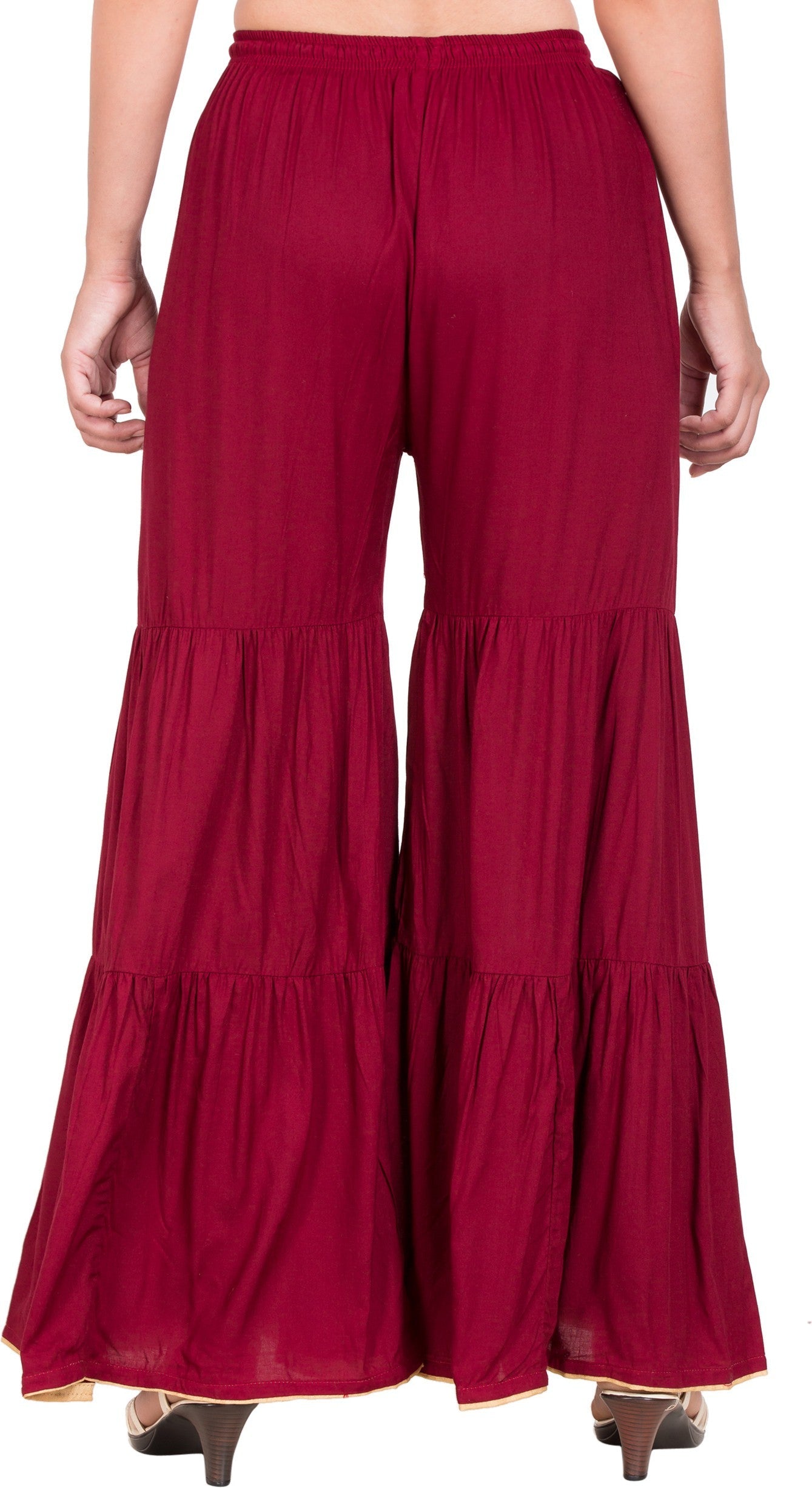 PAVONINE Maroon Color Solid 3-Panels Flared Sharara | Grocsy