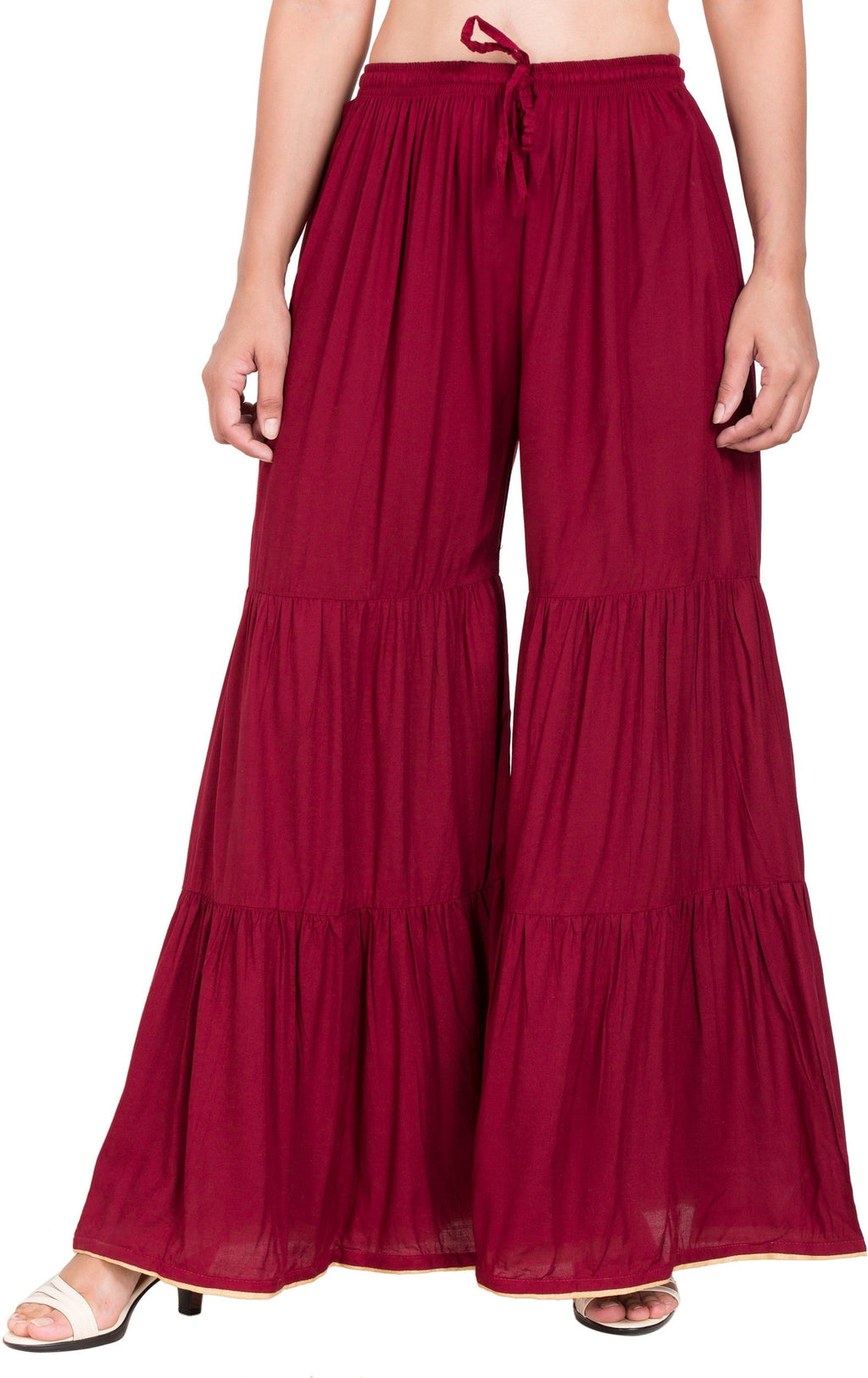 PAVONINE Maroon Color Solid 3-Panels Flared Sharara | Grocsy