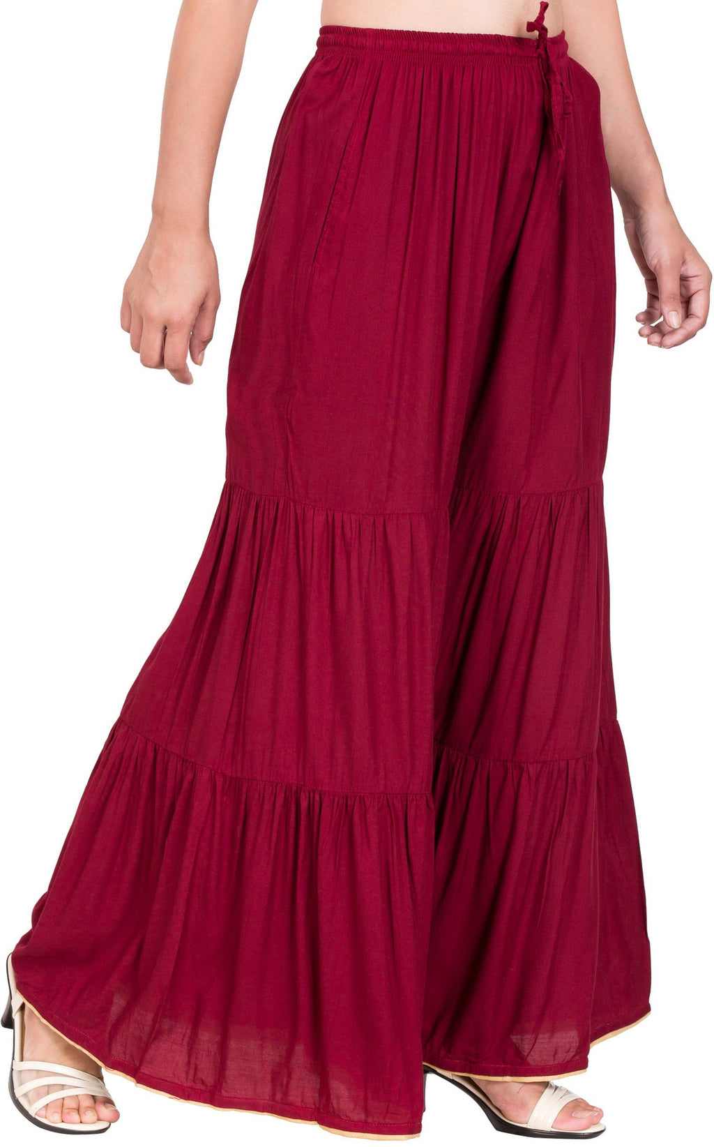 PAVONINE Maroon Color Solid 3-Panels Flared Sharara | Grocsy