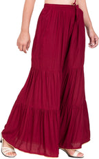 PAVONINE Maroon Color Solid 3-Panels Flared Sharara | Grocsy