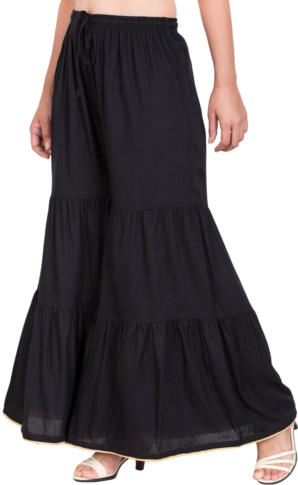 PAVONINE Black Color Solid 3-Panels Flared Sharara | Grocsy