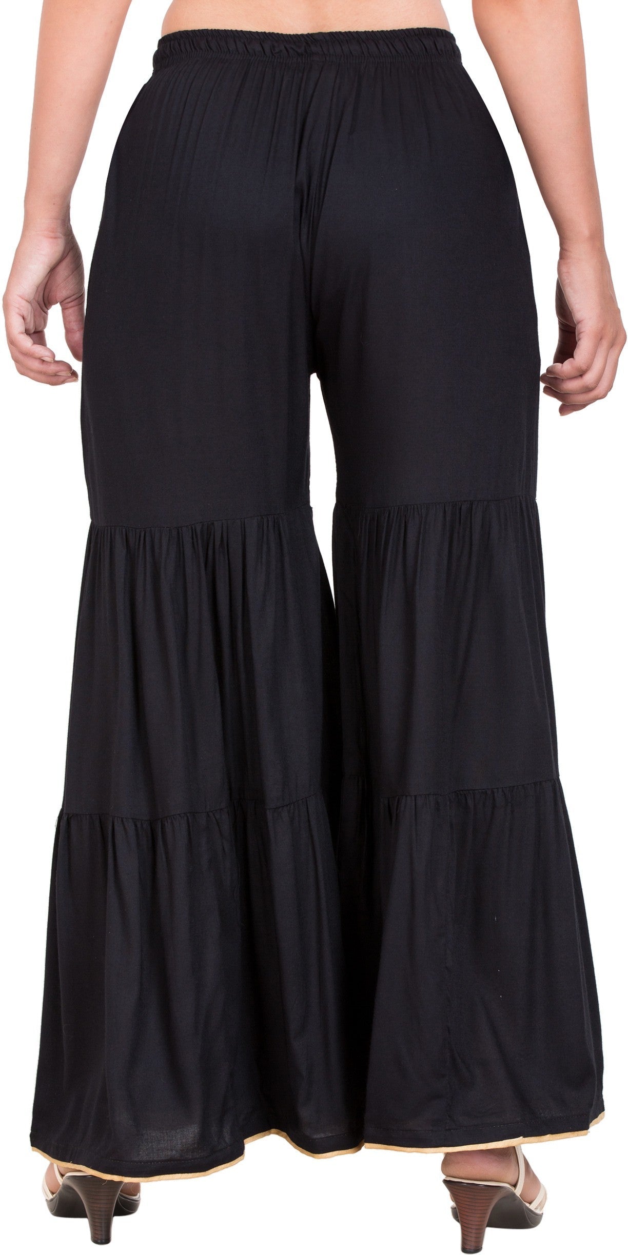 PAVONINE Black Color Solid 3-Panels Flared Sharara | Grocsy