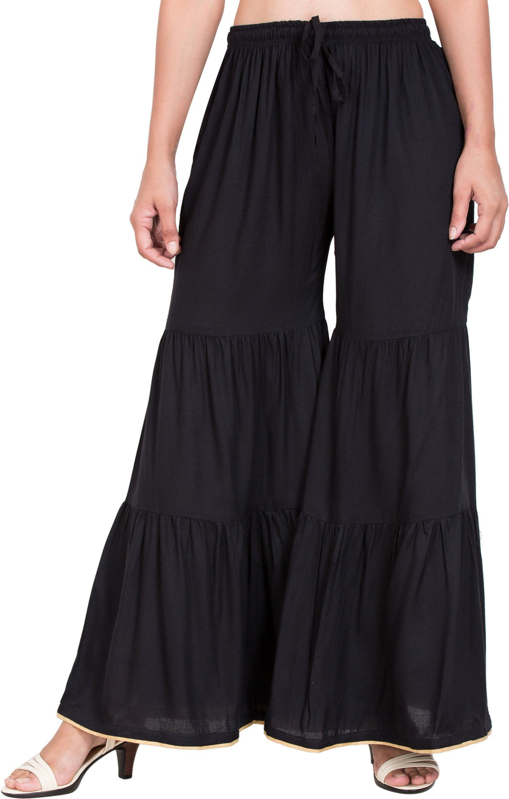 PAVONINE Black Color Solid 3-Panels Flared Sharara | Grocsy