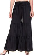 PAVONINE Black Color Solid 3-Panels Flared Sharara | Grocsy