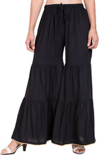 PAVONINE Black Color Solid 3-Panels Flared Sharara | Grocsy