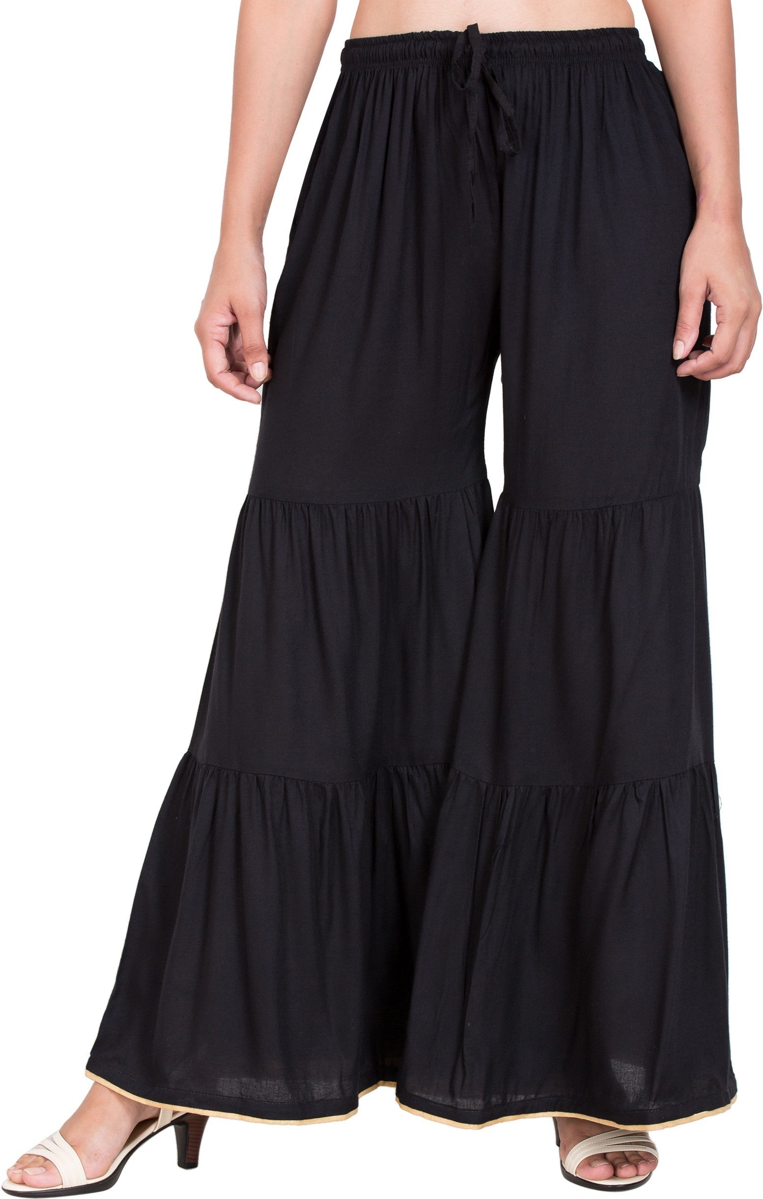 PAVONINE Black Color Solid 3-Panels Flared Sharara | Grocsy