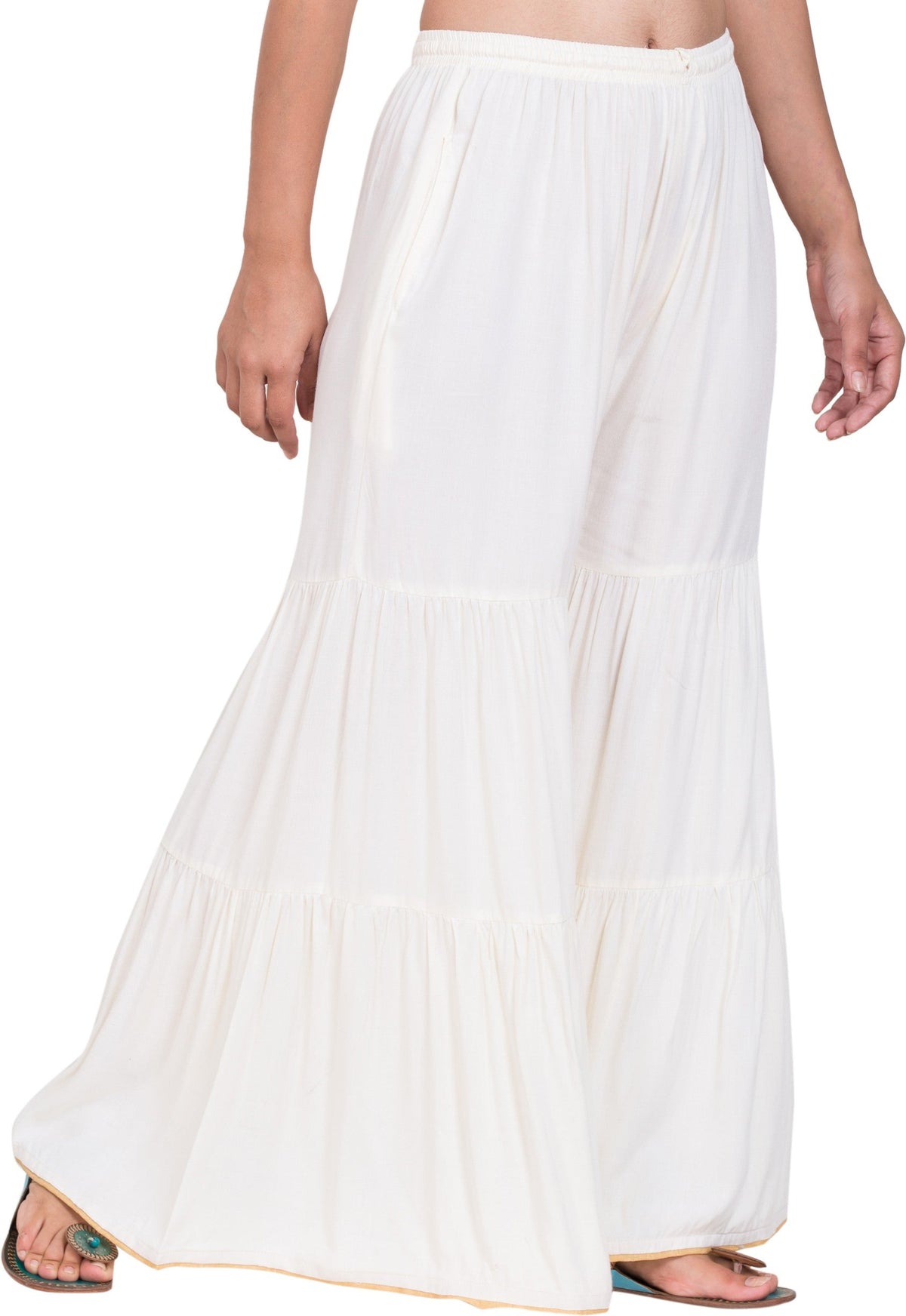 PAVONINE White Color Solid 3-Panels Flared Sharara | Grocsy