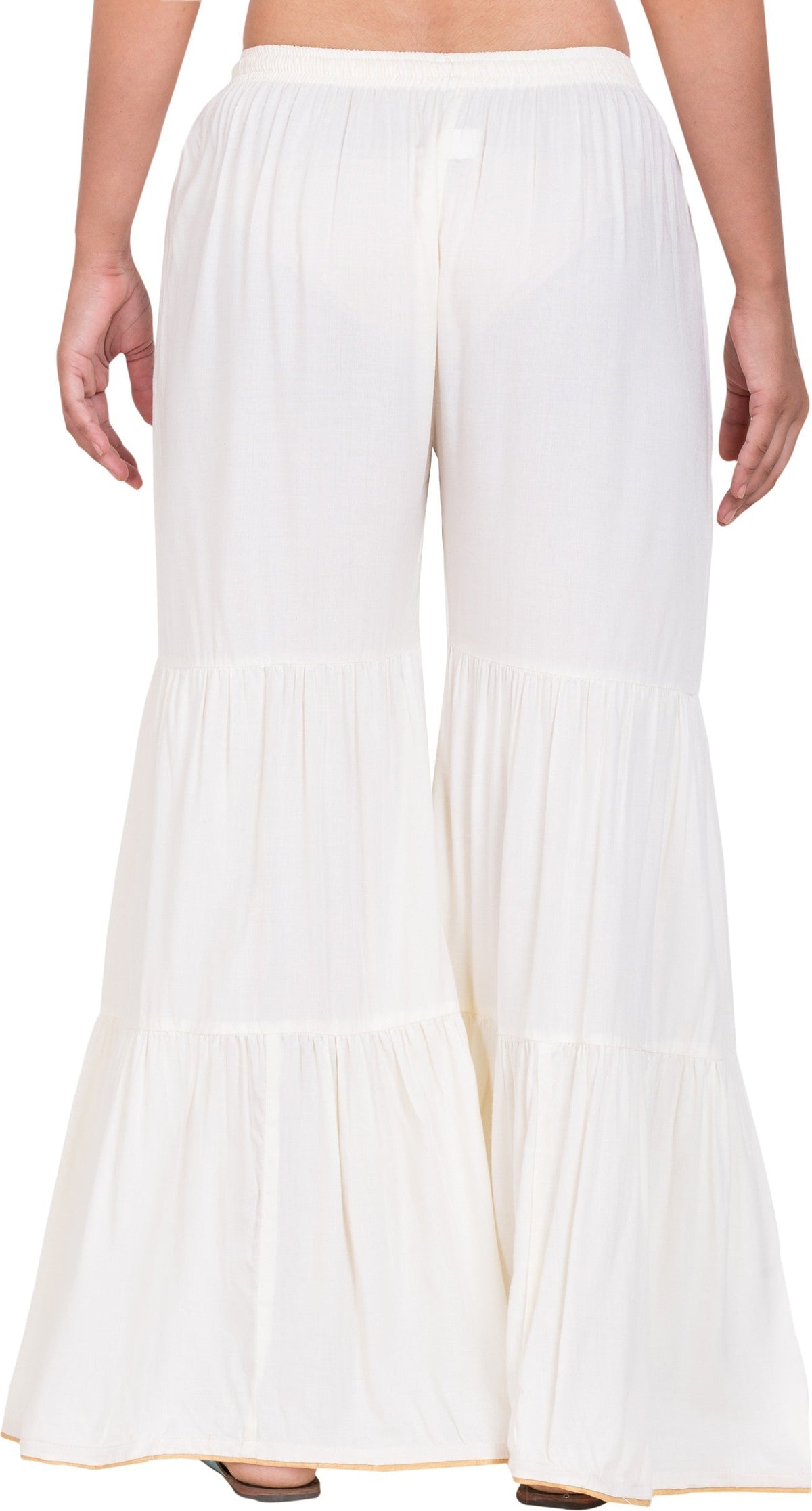 PAVONINE White Color Solid 3-Panels Flared Sharara | Grocsy