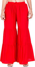 PAVONINE Red Color Solid 3-Panels Flared Sharara | Grocsy
