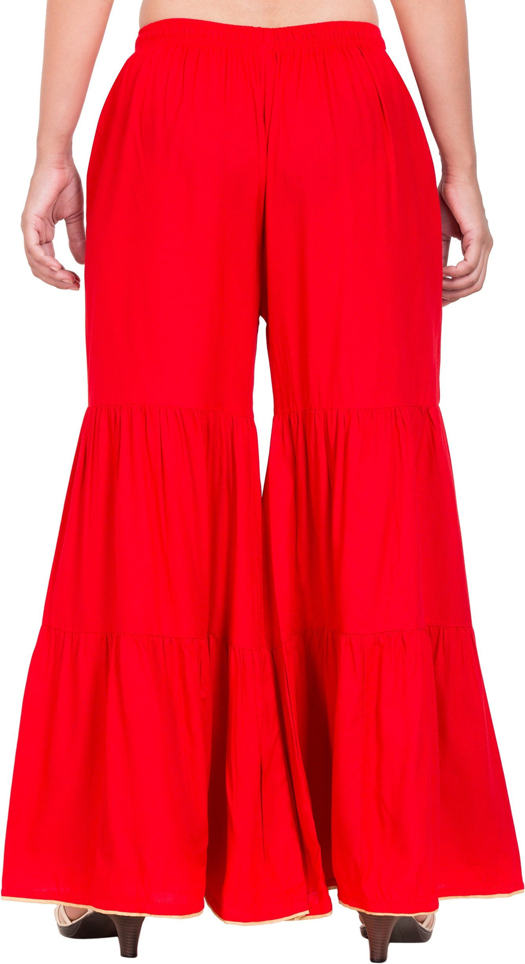 PAVONINE Red Color Solid 3-Panels Flared Sharara | Grocsy
