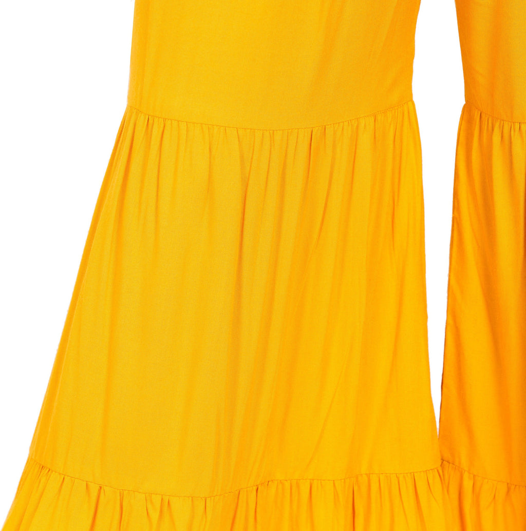 PAVONINE Mustard Color Solid 3-Panels Flared Sharara | Grocsy