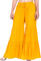 PAVONINE Mustard Color Solid 3-Panels Flared Sharara | Grocsy